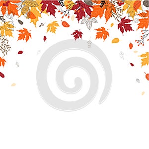 Vector background with red, orange, brown and yellow falling autumn leaves, isolated on white background