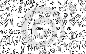 Vector Background Seamless pattern with hand drawn Music doodle