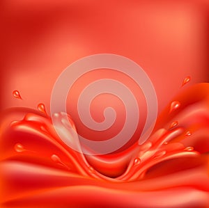 Vector background with splashes, waves of red tomato juice