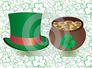 Vector background with Top Hat and four-leafed clover