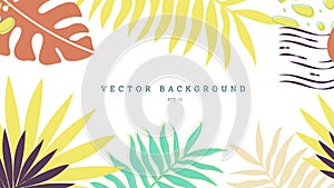 Vector background with tropical colorful leaves of palm, monstera, eps 10