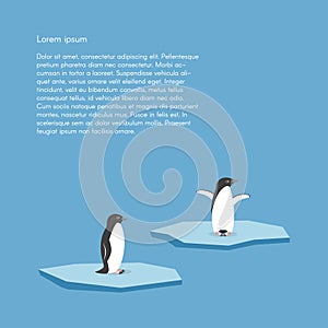 Vector background with two penguins standing on stylized glacier