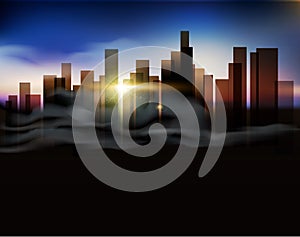 Vector background with urban landscape (buildings and sunrise)