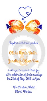 Vector background with watercolor discus fish for wedding invitation