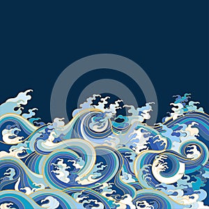 Vector background with waves in traditional oriental style.