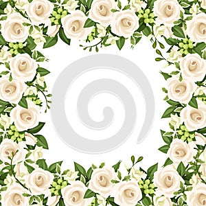 Vector background with white roses and freesia flowers. photo