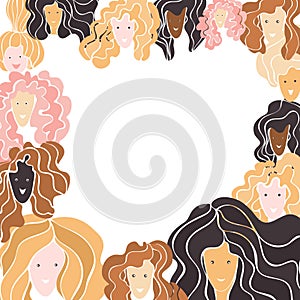 Vector background with women portraits.Sketch  illustration
