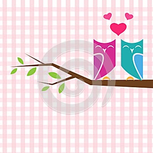 Vector backgrounds with couple of owls on the branch.