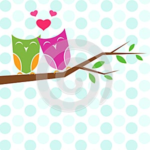 Vector backgrounds with couple of owls on the branch.