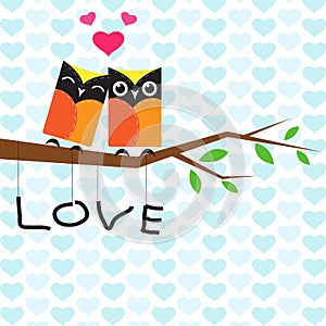 Vector backgrounds with couple of owls on the branch.