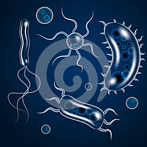 Vector bacteria, microbes icon set