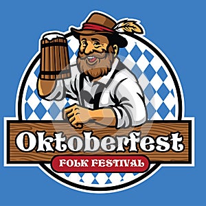 Badge of oktoberfest with old man and beer photo