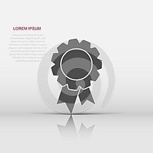 Vector badge with ribbon icon in flat style. Award medal sign illustration pictogram. Champion business concept