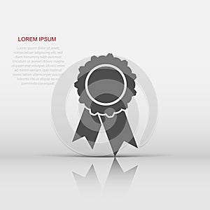 Vector badge with ribbon icon in flat style. Award medal sign illustration pictogram. Champion business concept