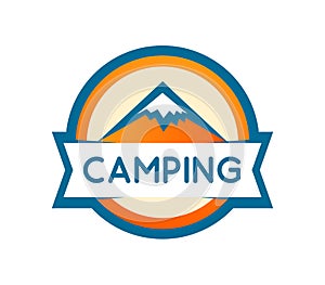 Vector badge round shape of Mountains Camping or Expedition
