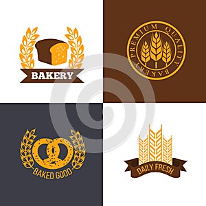 Vector bakery and bread shop logos labels badges with wheat ears