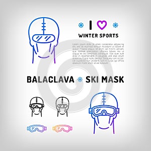 Vector balaclava icon, ski mask, snowboard equipment. Winter sports