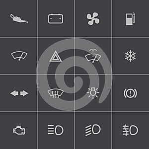 Vector balck car dashboard icons set