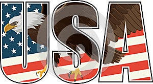 Vector Bald Eagle on US flag illustration