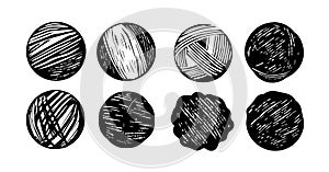 Vector ball of thread ball ball line circle texture set hand drawing style in black color