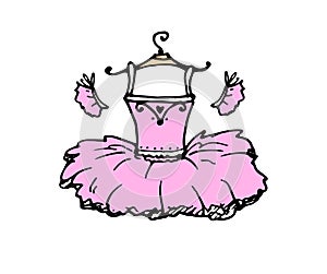 Vector ballet tutu on a hanger. hand-drawn ballerina dress on a hanger, pink color for the logo, labels and packaging