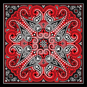 Vector bandana print with paisley ornament. Cotton or silk headscarf, kerchief square pattern design, oriental style