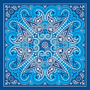 Vector bandana print with paisley ornament. Cotton or silk headscarf, kerchief square pattern design, oriental style photo