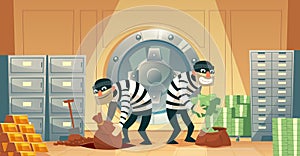 Vector bank vault robbery by thieves, criminals