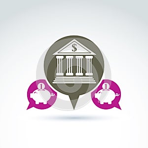 Vector banking symbol, financial institution icon. Speech bubble photo