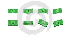 Vector banknote money flat illustration. Set of differnt dollar icon shape isolated on white background. Design element for banner