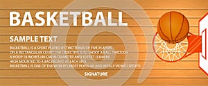 Vector banner, basketball court, a ball in basket