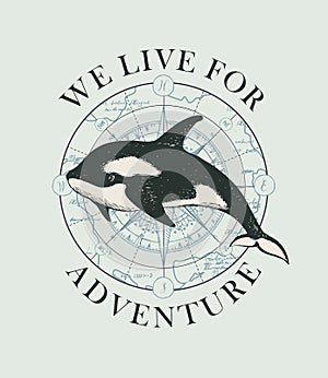 Vector banner with big hand-drawn killer whale