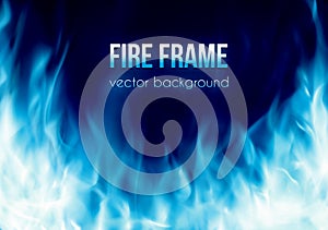 Vector banner with blue color burning fire frame