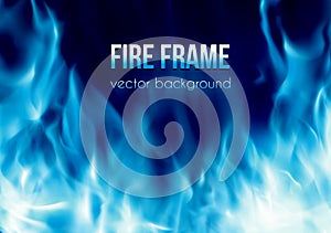 Vector banner with blue color burning fire frame