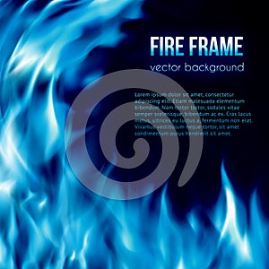 Vector banner with blue color burning fire frame