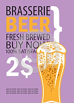 Vector banner for brasserie with glass of beer