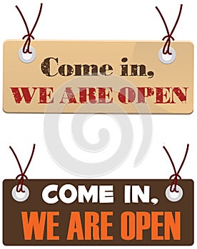Vector banner come in we`re open sign
