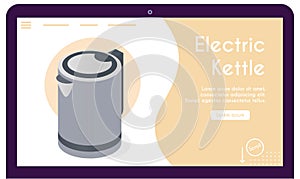 Vector banner of electric kettle in isometric view