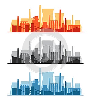 Vector banner with factories, power plants, and refineries