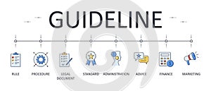 Vector banner guideline. Editable outline infographics icons. Legal document finance marketing advice. Procedure standard photo