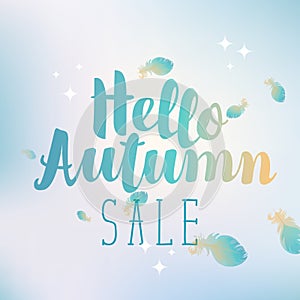 Vector banner Hello autumn sale with feathers