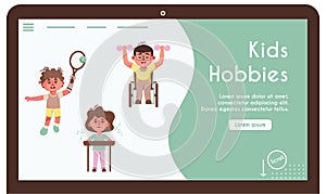 Vector banner illustration of disabled kids do hobbies