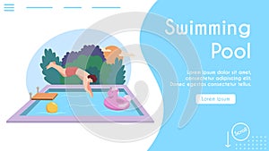 Vector banner illustration of man jumping into pool