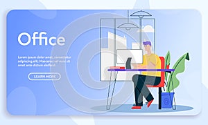 Vector banner illustration of work at home