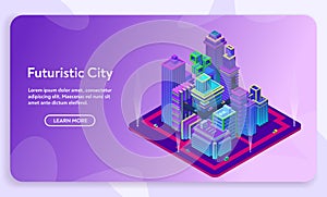Vector banner isometric of futuristic city concept