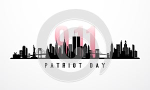 Vector banner New York skyline and 911 number for Patriot Day.