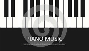 Vector banner piano music. Flat illustration on black background. Musical instrument keyboard