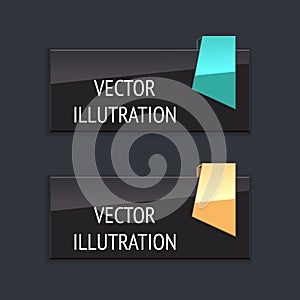 Vector banner. The rectangular form with overlapping label. The flat image. Advertising Design shape. Vector