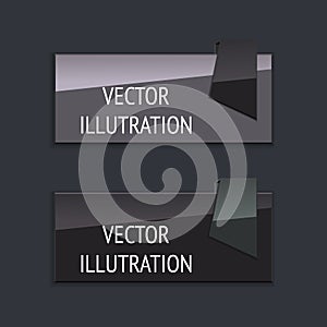 Vector banner. The rectangular form with overlapping label. The flat image. Advertising Design shape. Vector