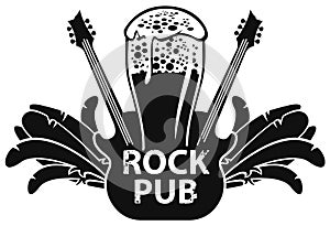 Vector banner for rock pub with guitar and beer